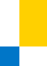 Cuadrados en negro, amarillo y azul dispuestos en un patrón geométrico, creando un contraste visual marcado entre los colores. Fondo blanco.